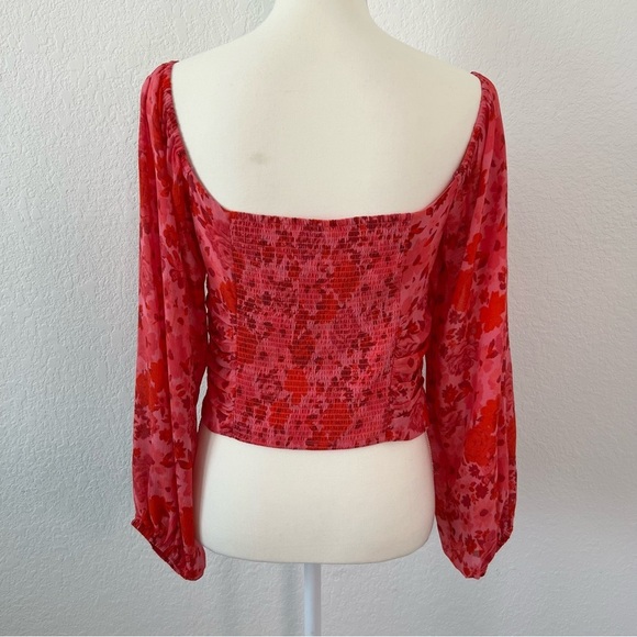 Free People Oh Lala Red Pink Floral Top Size Large - Picture 6 of 11